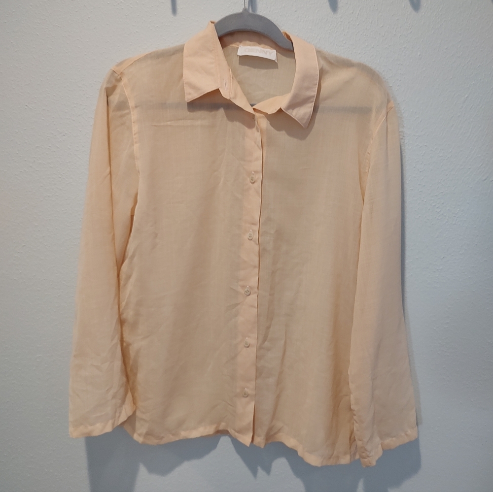 Genny Vintage Semi-Sheet Wool Poly Blend Yellow Button Down Shirt Made In Italy